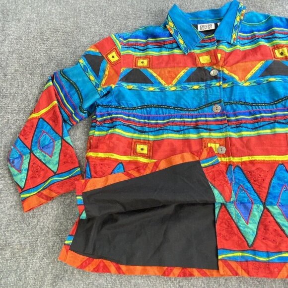 VTG Chico’s Jacket Womens 2 US L 12 Chinook Southwestern Aztec Beaded‎ Silk - Picture 13 of 16